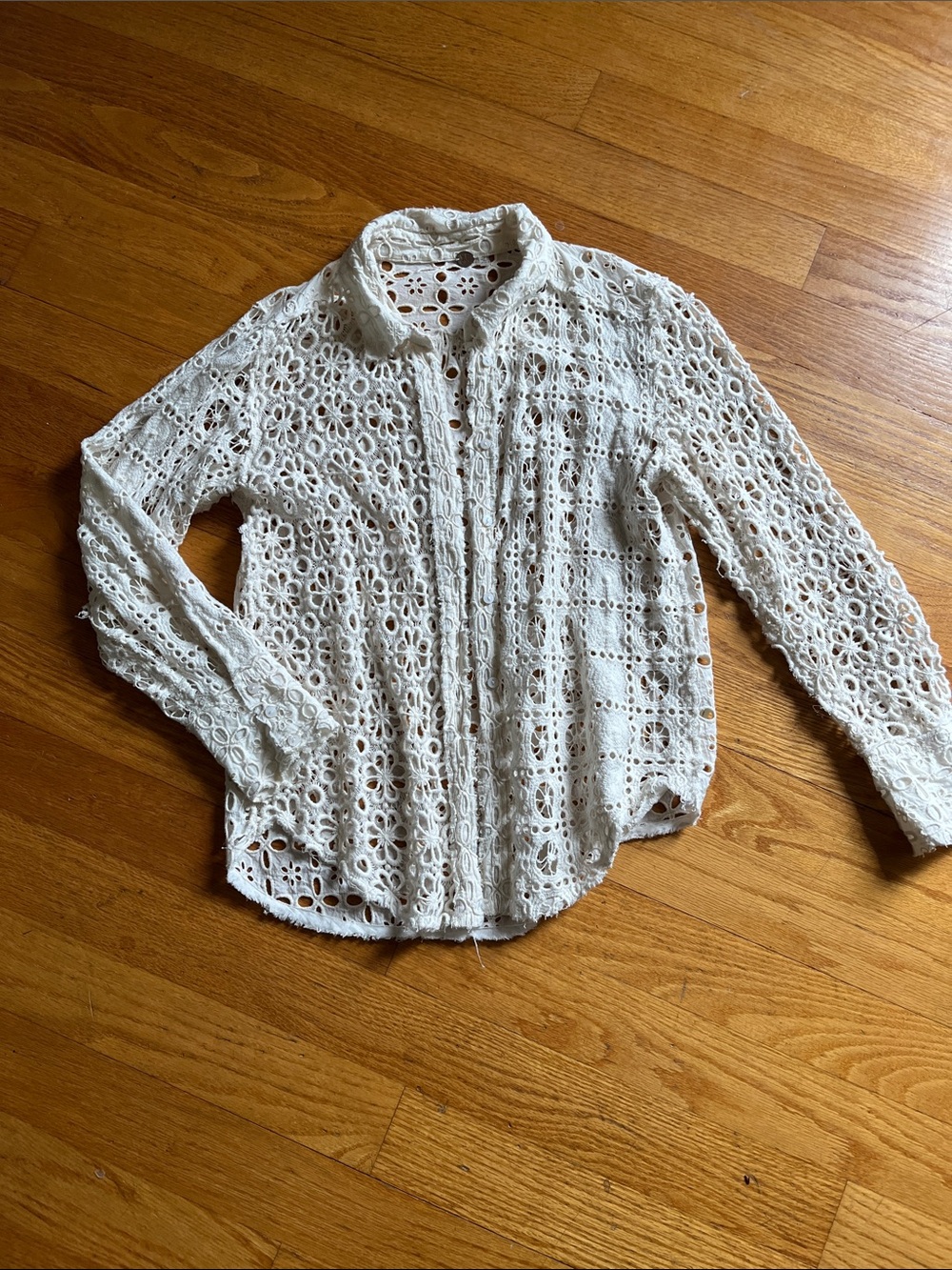 Free People Ivory Crochet Eyelet Button-Down Shirt